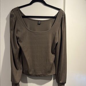 Women's OliveGreen/Grey tone Long Sleeve ripped top